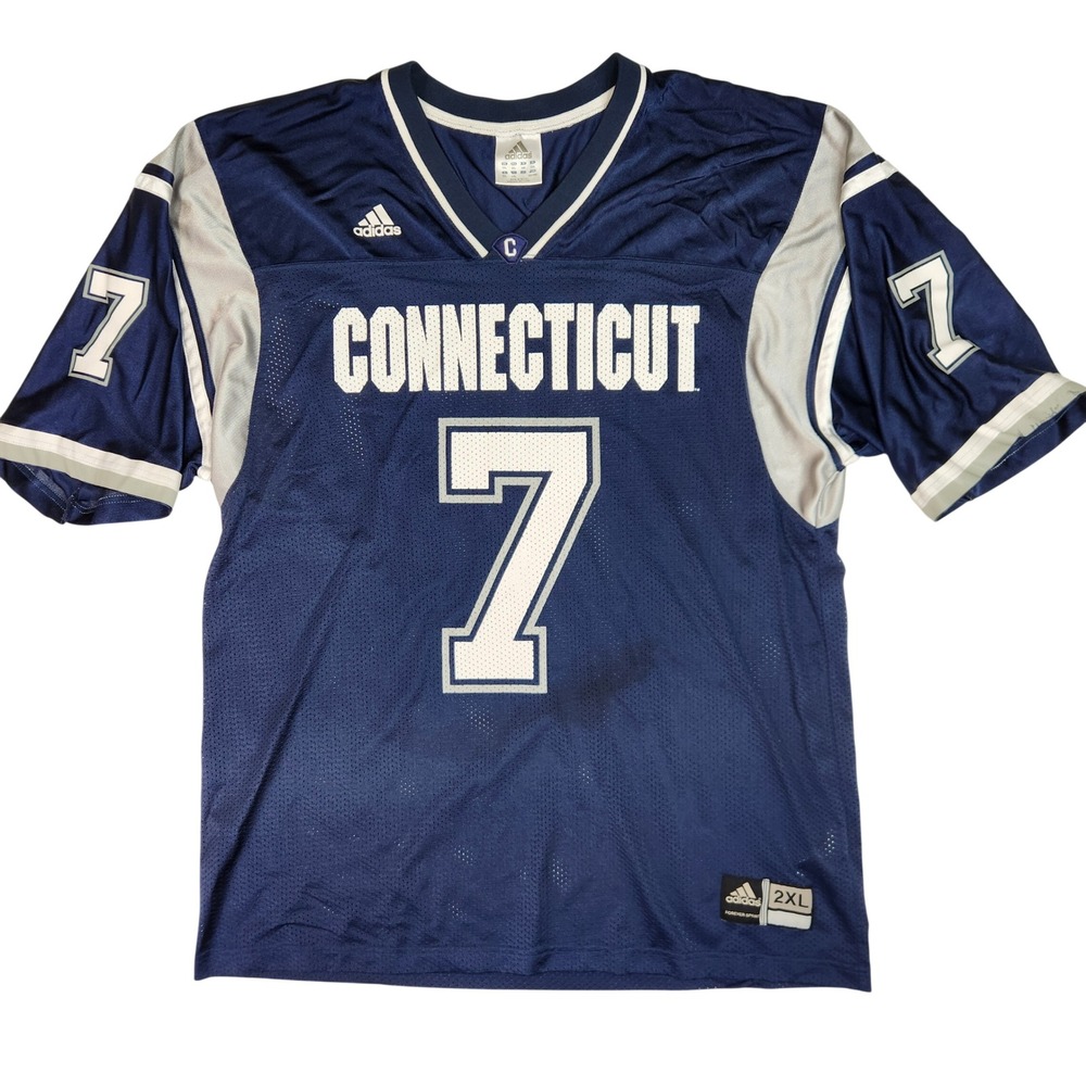 Adidas Connecticut Huskies #7 Football Jersey Mens 2XL Navy Blue Mesh NCAA